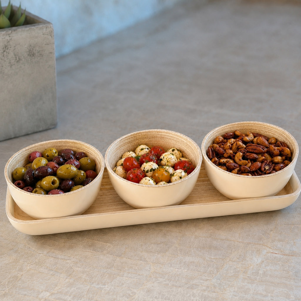 Simmer Down Cookware Spun Bamboo Set with Tray, 4-Piece