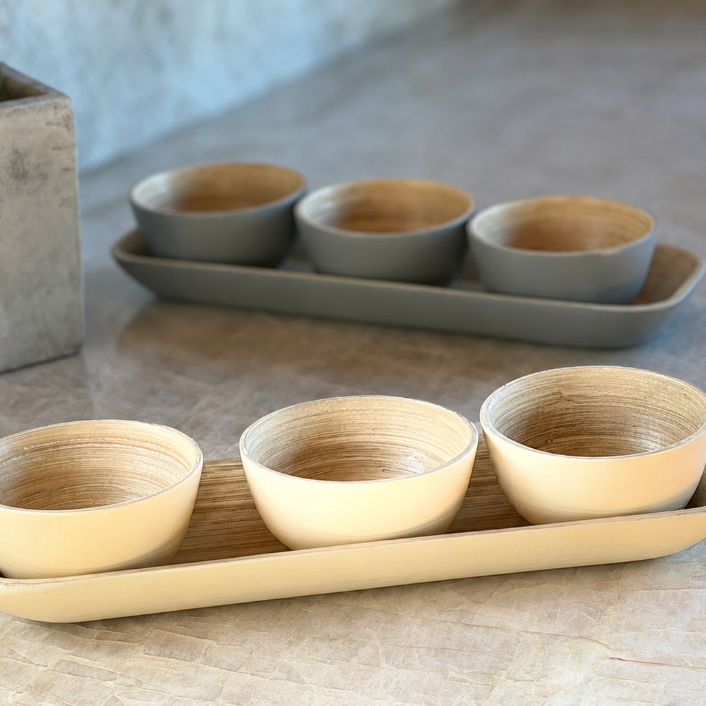 Simmer Down Cookware Spun Bamboo Set with Tray, 4-Piece