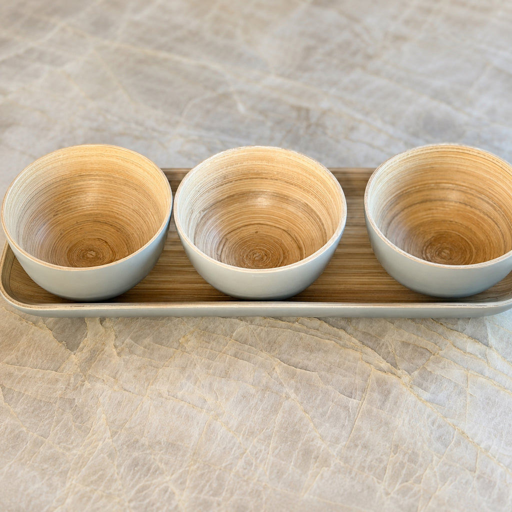 Simmer Down Cookware Spun Bamboo Set with Tray, 4-Piece