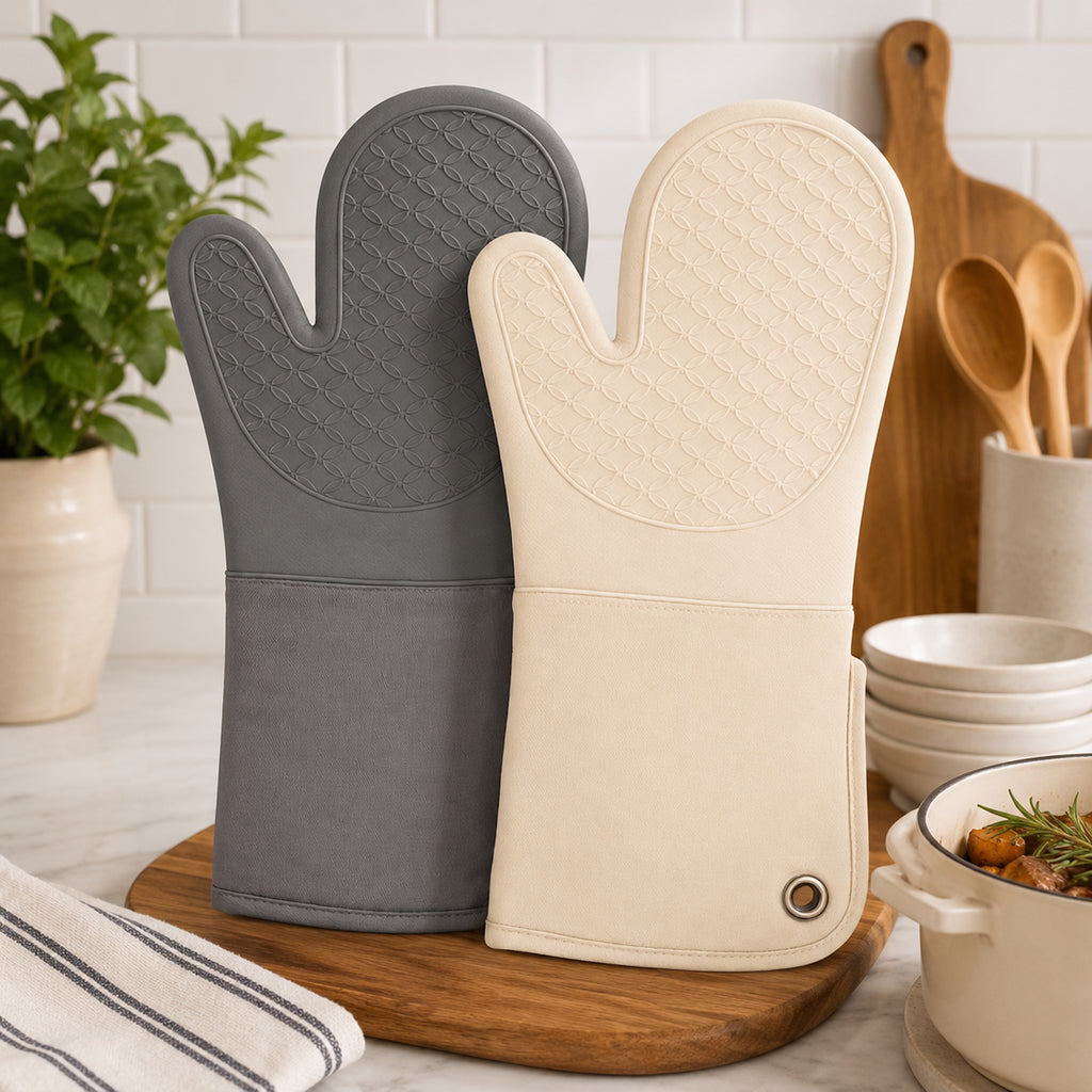 Simmer Down Cookware Oven Mitts, 14 inch, 2-Pack, Cotton & Silicone