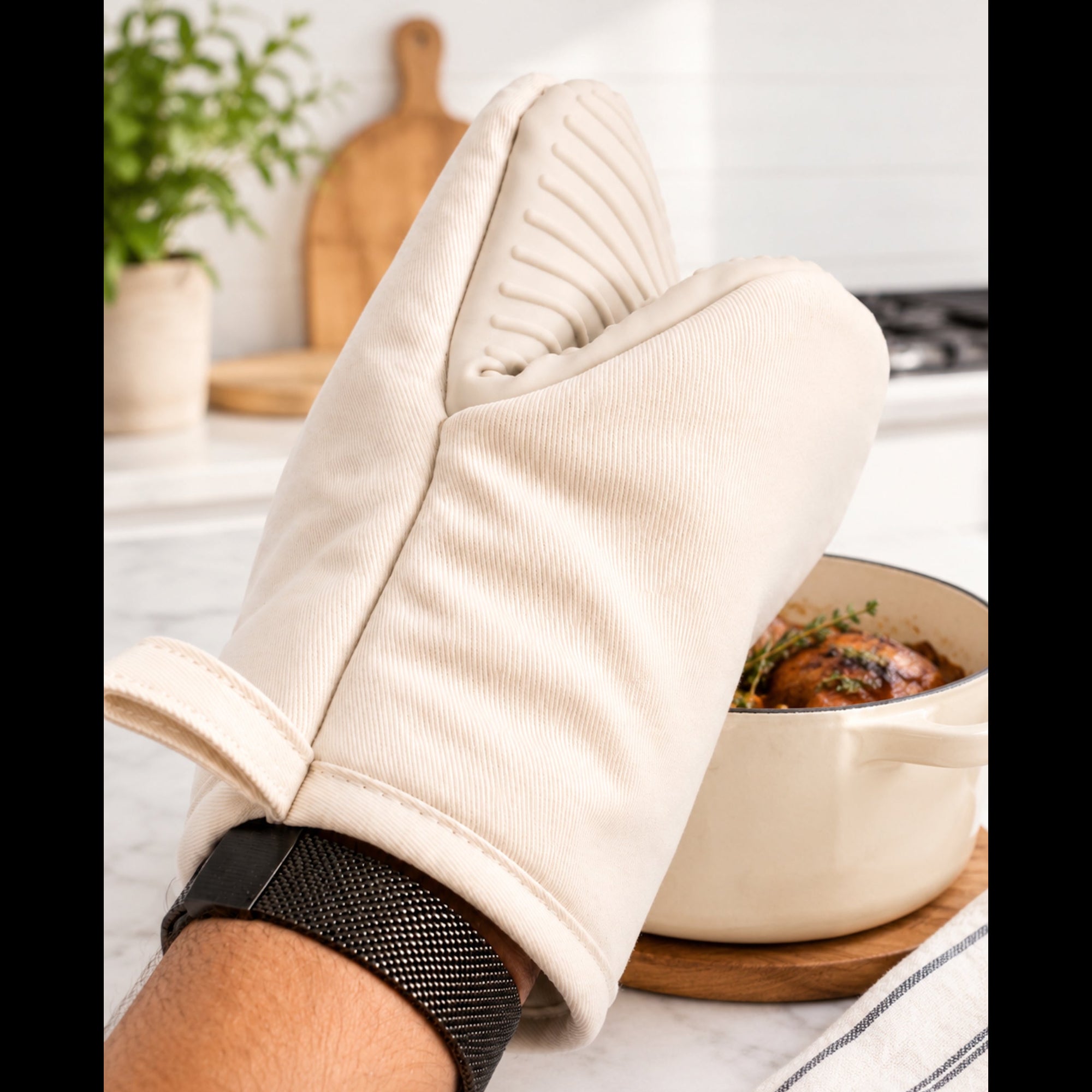 Simmer Down Cookware Oven Mitts, 8 inch, 2-Pack,  Cotton & Silicone