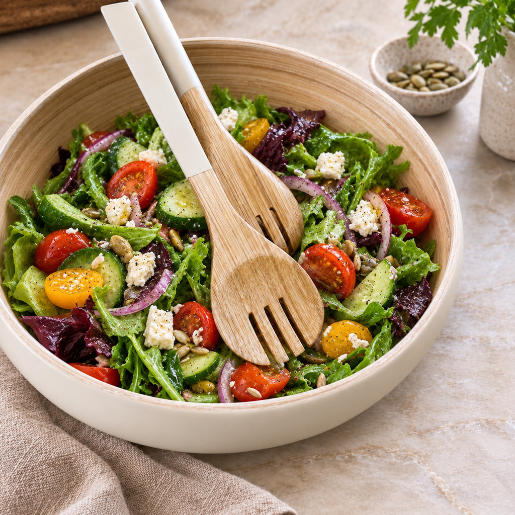 Simmer Down Cookware Salad Serving Bowl with Tongs, 11.8 inch