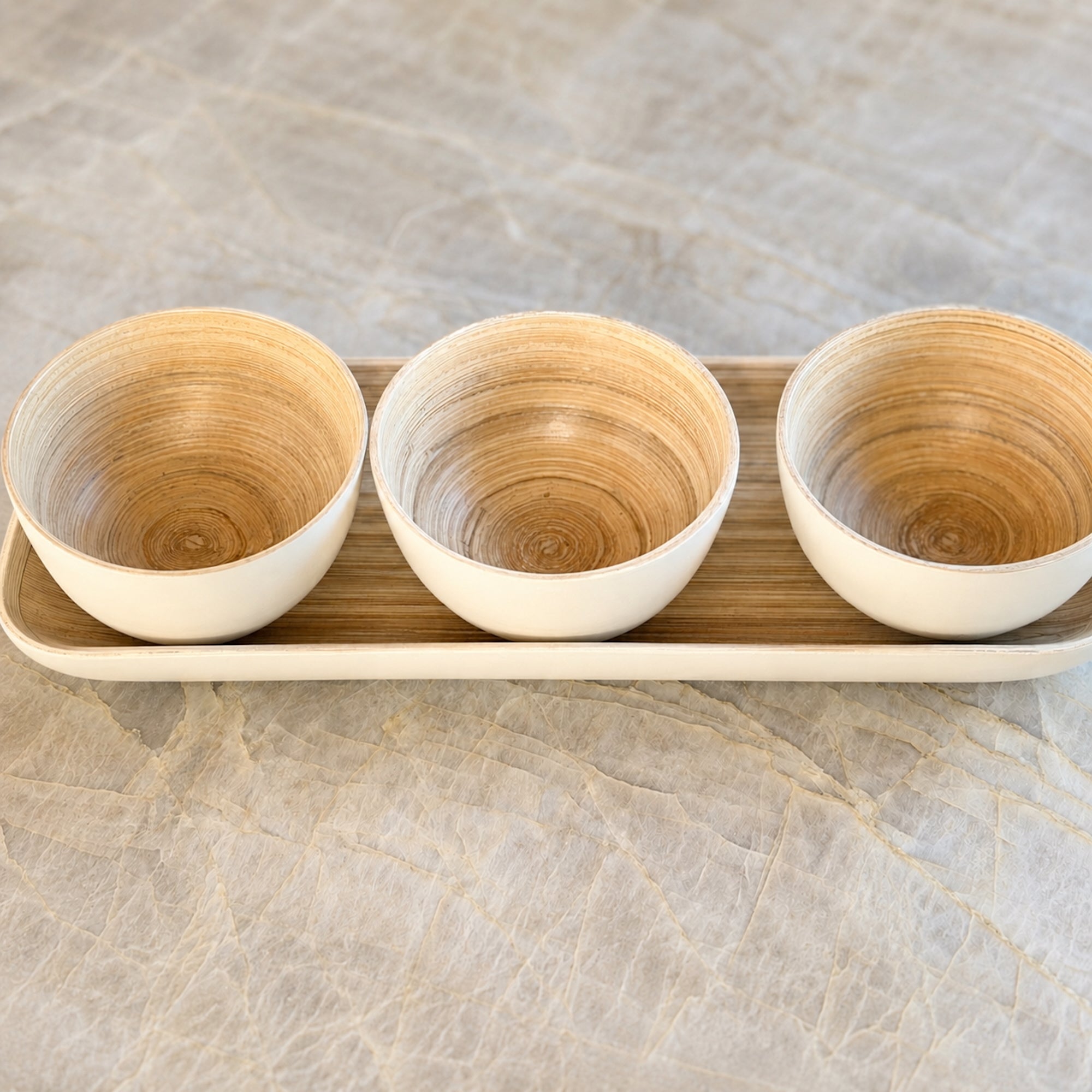 Simmer Down Cookware Spun Bamboo Set with Tray, 4-Piece
